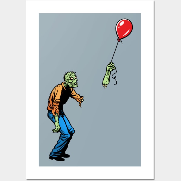 Sad Zombie and Balloon Wall Art by Angel Robot